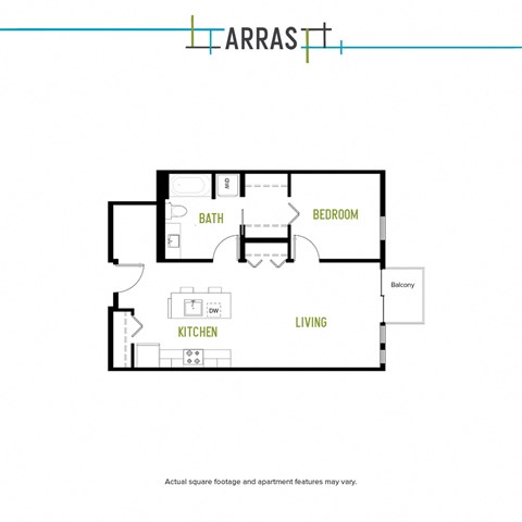 Floor plan for 1 bed, 1 bath, 817 sqft
